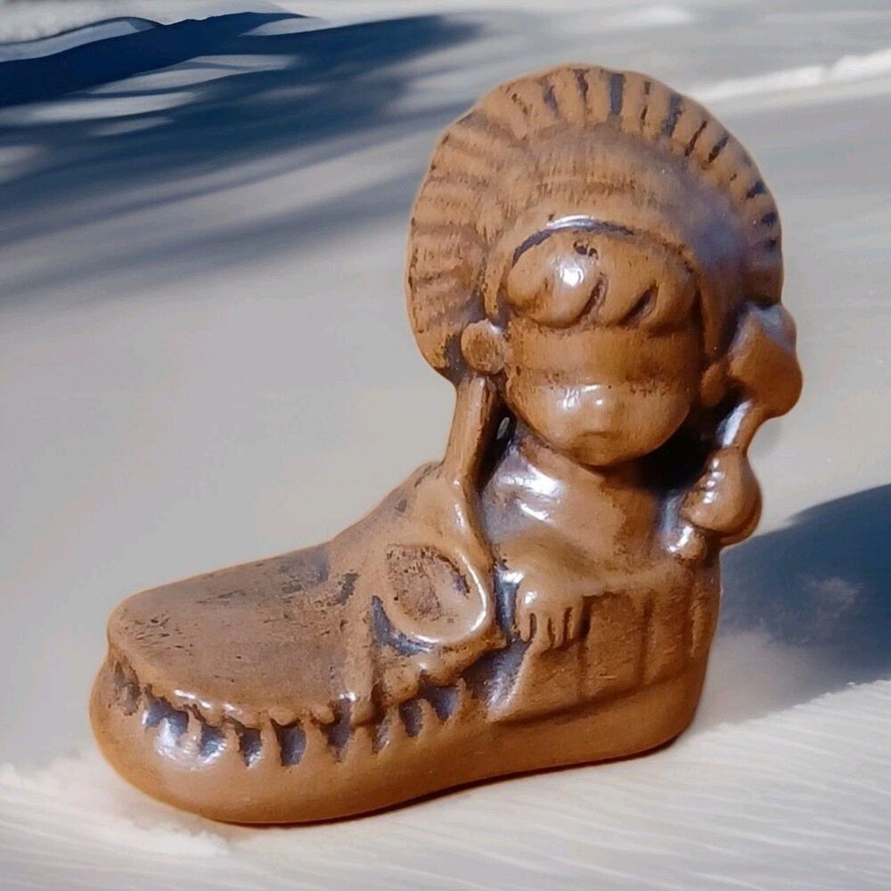 1970s Oklahoma Native American Child Moccasin tomahawk Warrior Sculpture